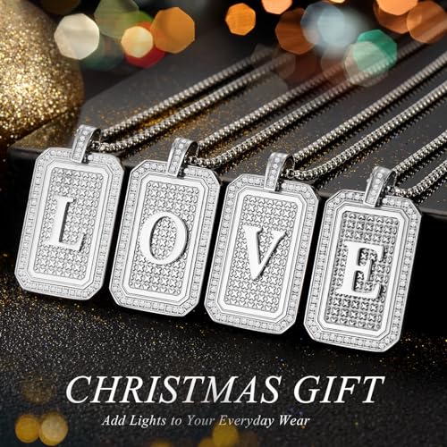 Initial Pendant Necklace Men Women Uppercase Silver Letter Diamond A-Z Stainless Steel Box 22 Inch4