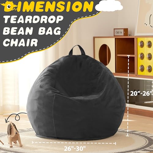 HABUTWAY 2FT Bean Bag Chair, 2' Beanbags Small Bean Bag Chairs with Filling, Teardrop Bean Bag Chair Luxurious Velvet Ultra Soft Fur with Removable Cover (Grey)