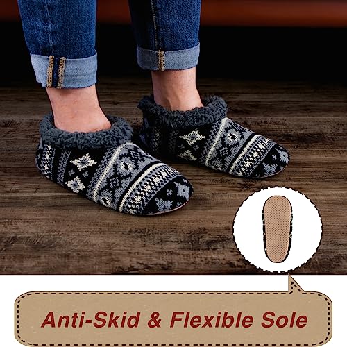 2-Pair Men's Slipper Socks Fluffy Sherpa Lined, Winter Cable Knit Warm Gripper Sock Set Non-Skid Soles, Cozy Gifts for Men, Sizes 8-153