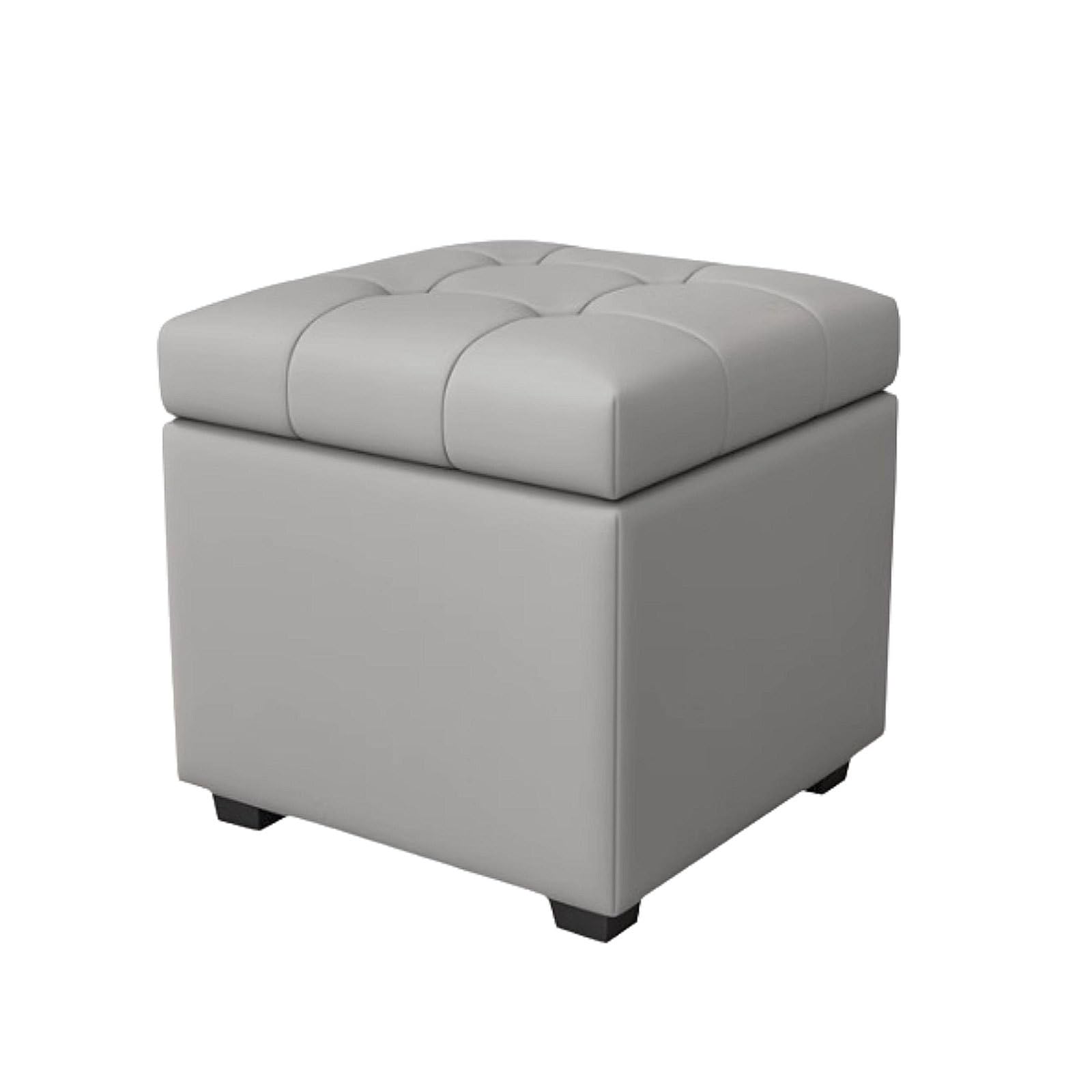 Robusto Ottomani in Pelle con Coperchio ad Alta risorsa ottomane Piede ripieno robuste Pouf ottomane Grigio Grigio Sgabello da vanità Quadrato risparmia Spazio