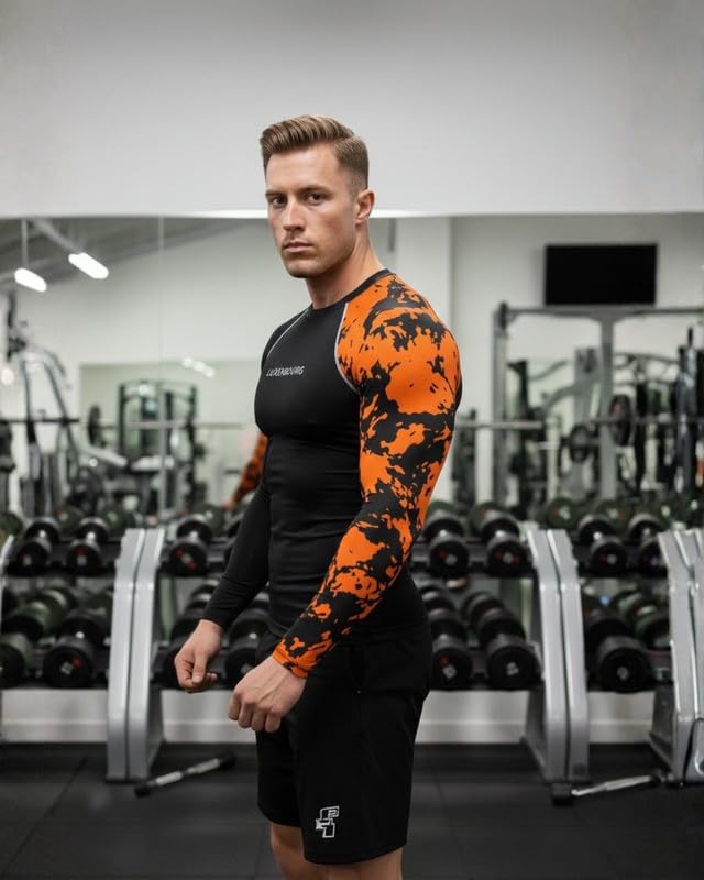 Image of Mens Gym Compression T-Shirt | Polyester Full Sleeve Sports Wear and Rash Guard for Training Workout and Athletic Activewear