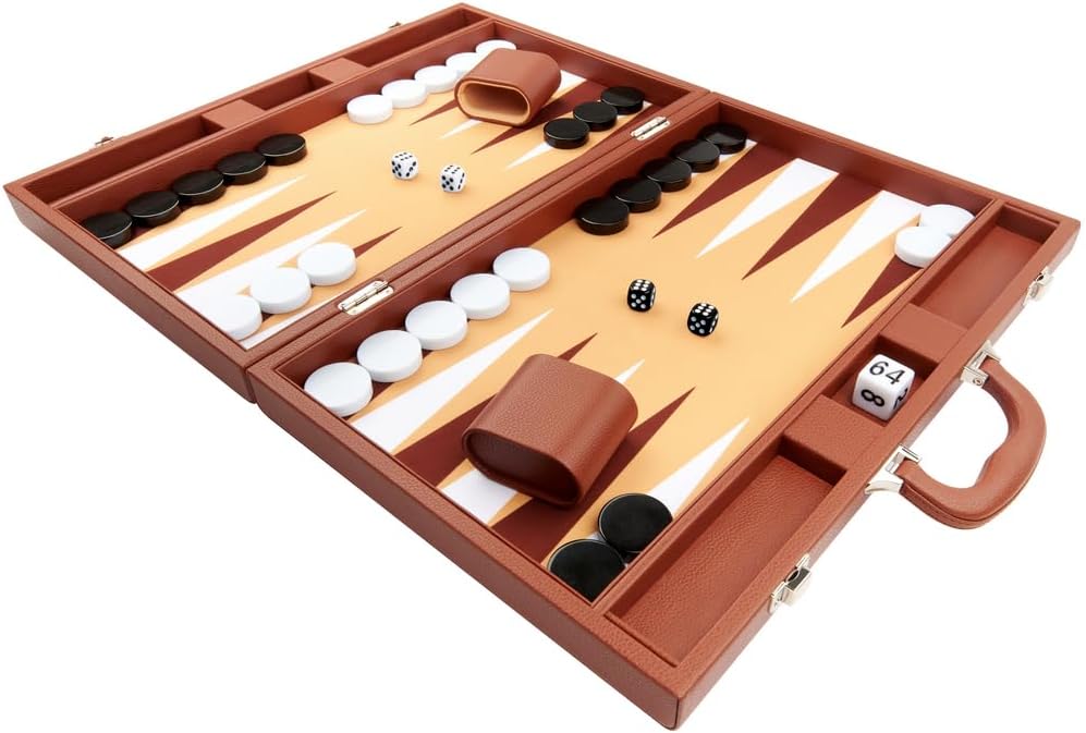 Silverman & Co. 19-inch Premium Backgammon Set - Desert Brown Board