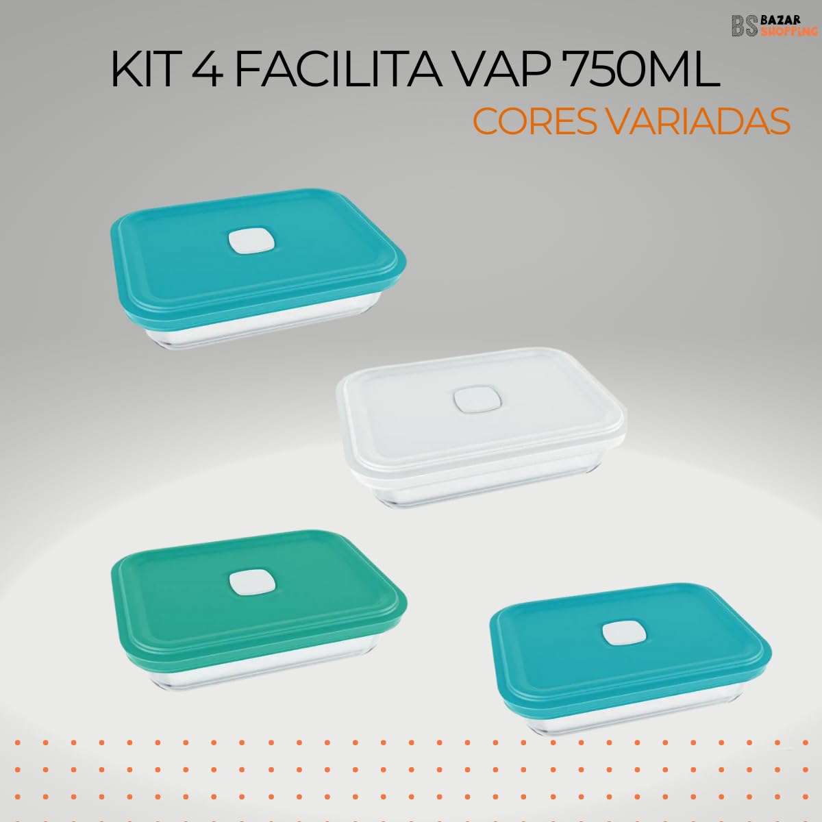 Kit 4 Pote Marinex Vidro Facilita Vap 750ml Nadir Retangular