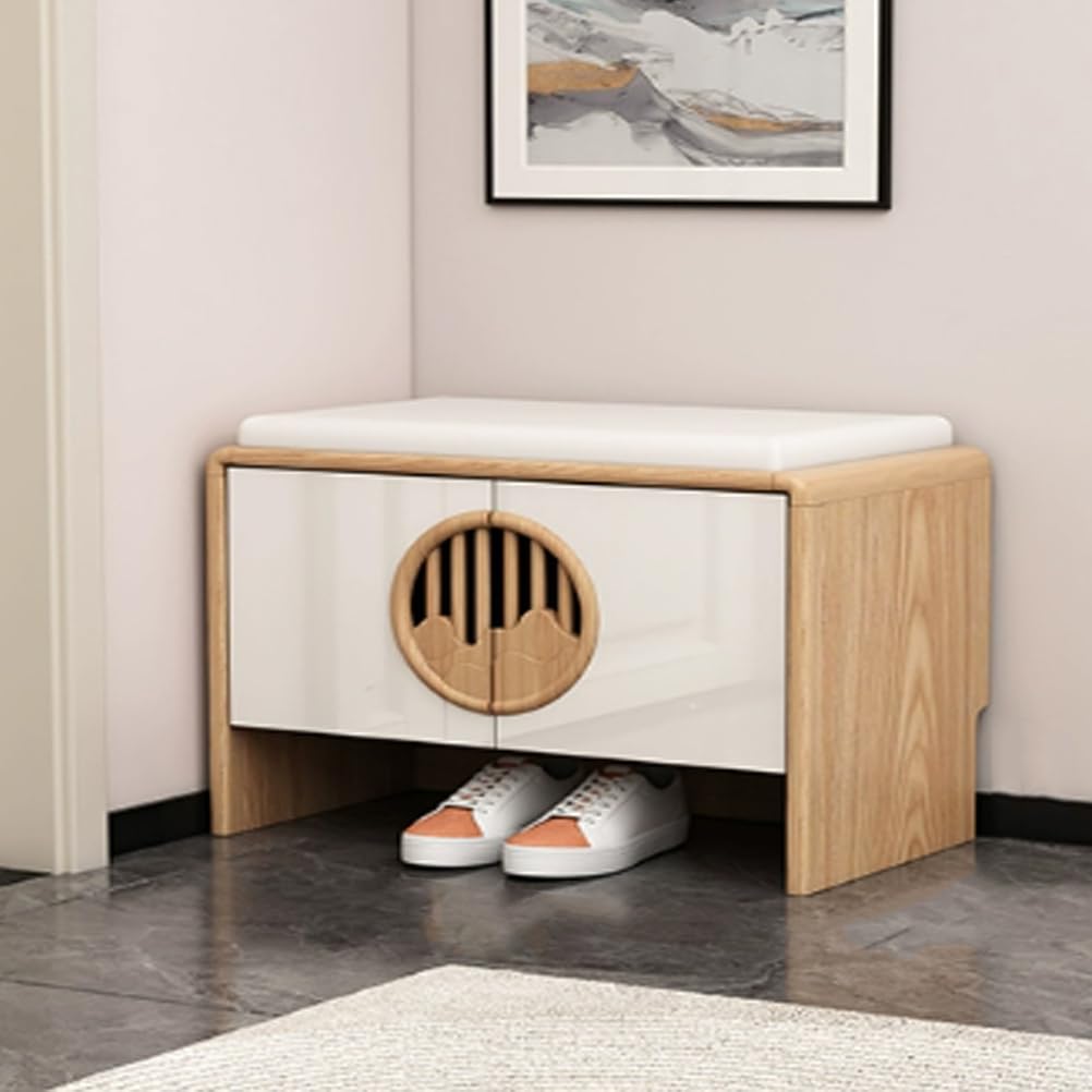 LWJSOCP Shoe Storage Bench with DoorsSmall Shoe Rack Cabinet with Padded SeatEntryway Shoes Rack StoolShoes Storage nizer for Living Room Bedroomnatural70cm