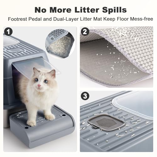 Caja de arena cubierta extra grande de acero inoxidable para gatos miniatura 5