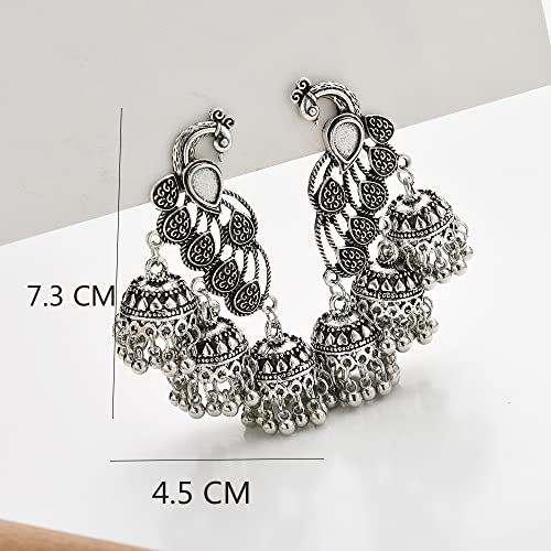 Jhumka Tassel Drop Earrings Indian Ethnic Vintage Earring Peacock Statement Oxidized Antique Traditional Jhumki Earring for Women Party Festival Boho Bohemian Bollywood Indian Jewelry Gift3