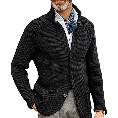Men's Long Sleeve Thickening Cardigan Winter Warm Casual Knit Jacket Shawl Collar Buttons Cardigan Sweaters