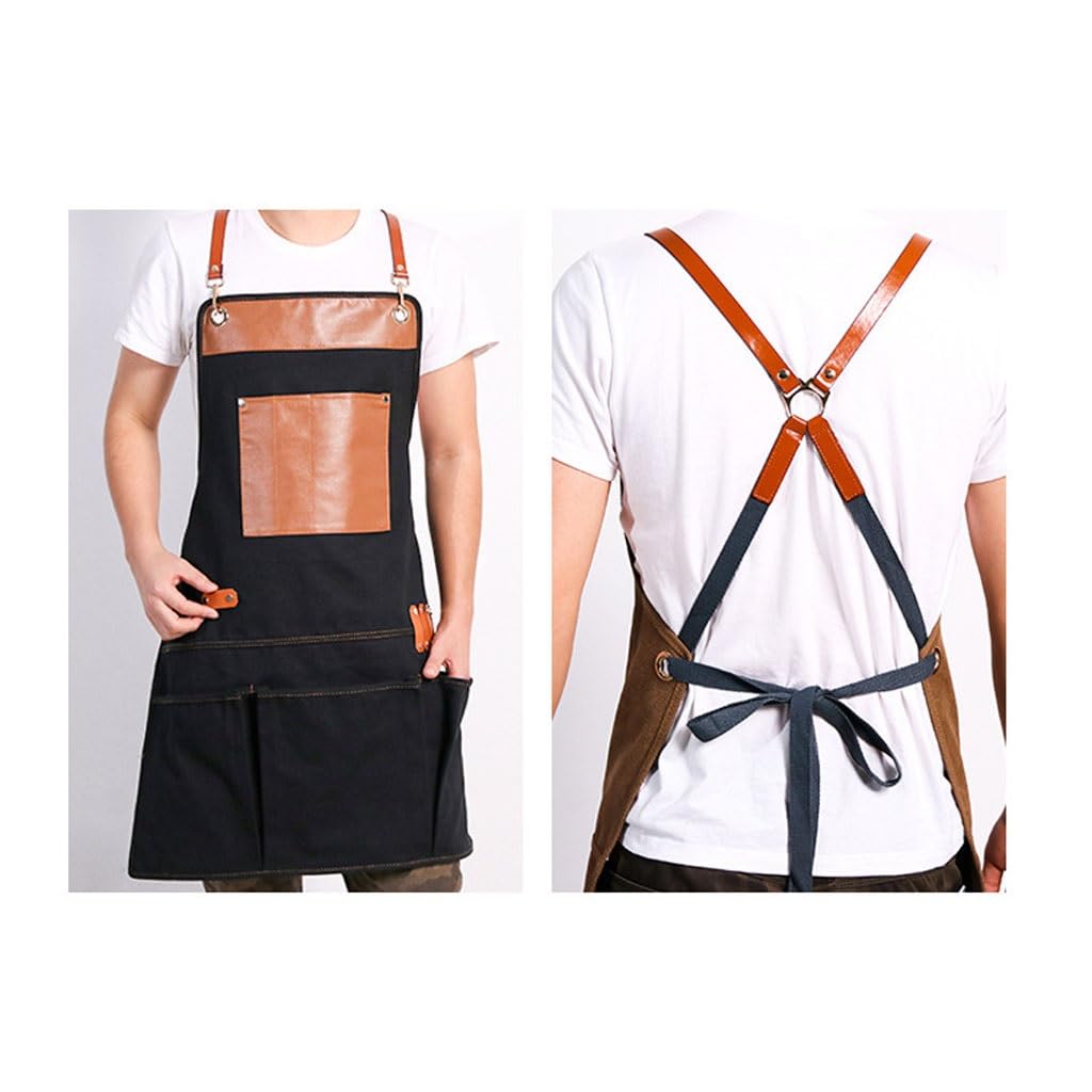 TEESONG Delantal de Chef Delantal de Trabajo Lona Vaquera Carpintero Jardinero Salón de uñas Ropa de Trabajo de Restaurante for Hombres y Mujeres Delantales para Hombres(B)