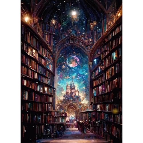 Image of Castle Stamped Cross Stitch Kits for Adults -Library Embroidery Kits for Beginners Adults,11 CT Patterns Dimensions Counted Cross Stitch Kits for Adults Arts Craft 12x16 inch
