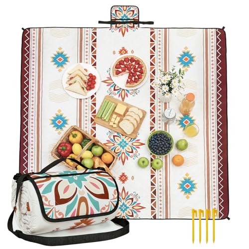 HAUSPROFI Picknickdecke Wasserdicht & Isoliert 200x200 cm Große Picknick Decke mit 3 Lagen Camping Decke Reißfest, 4 Heringe mit Tragegriff & Schultergurt Maschinenwaschbar für Strand, Park, Camping