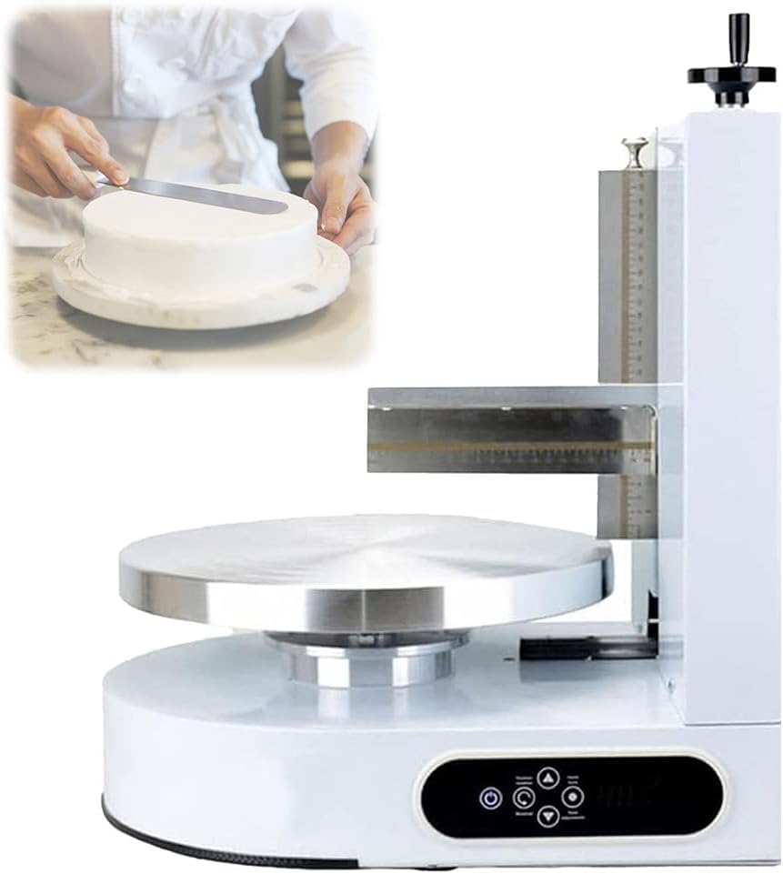 RGSGZCO 4-12 Inch Automatic Cake Icing Machine, 200W Cream Smooth Coating Decoration Machine, Spatula with Scale, Turntable Diameter 35cm, for Cake Shop and Home