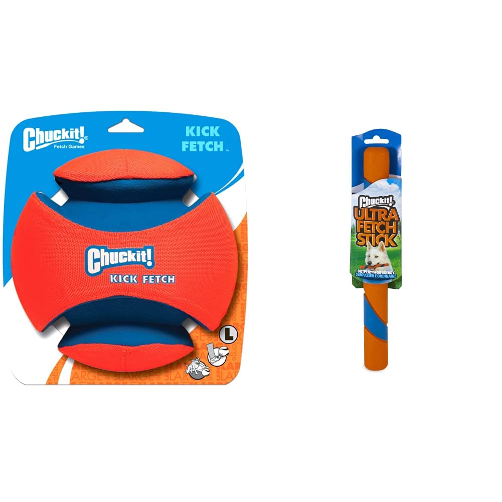 Chuckit Kick Fetch Ball Dog Toy Large 8 Inch and Chuckit Ultra Fetch Stick Outdoor Dog Toy for