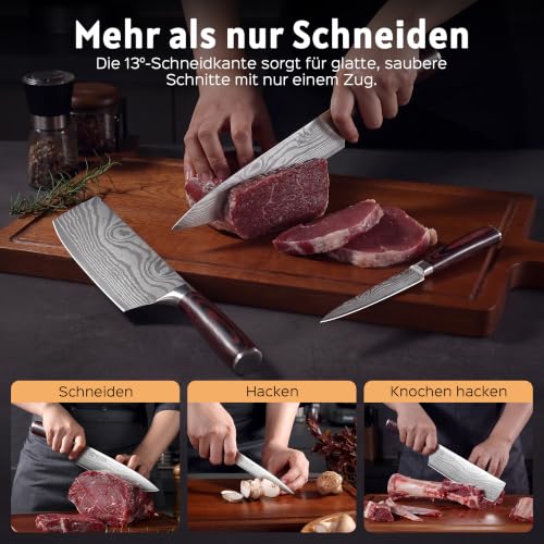 PAUDIN 3-tlg Küchenmesserset, 5Cr15MoV Stahl Pakkaholzgriff Superscharf – Ansicht 2