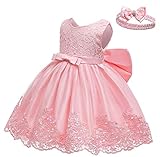 Baby Girls Pageant Lace Dresses Toddler Birthday Party Embroidery Easter Dress with Headwear (Pink02,3M)