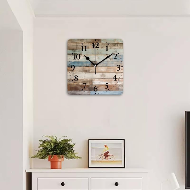 Quartz Wall Clocks Non-Ticking Silent Battery Operated Modern Wall Clocks Decorative for Home,Bedroom-Rustic Wooden Wall with Weathered and Distressed Planks(16inch)