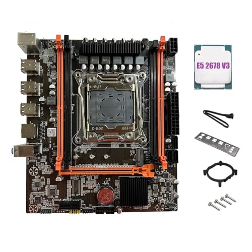 Qussedser Placa Base X99E + CPU E5 2678 V3 de Doble Canal Compatible con 4XDDR4 RECC RAM PCIE X16 NVMe Tarjeta LAN Gigabit Placa Base de Escritorio