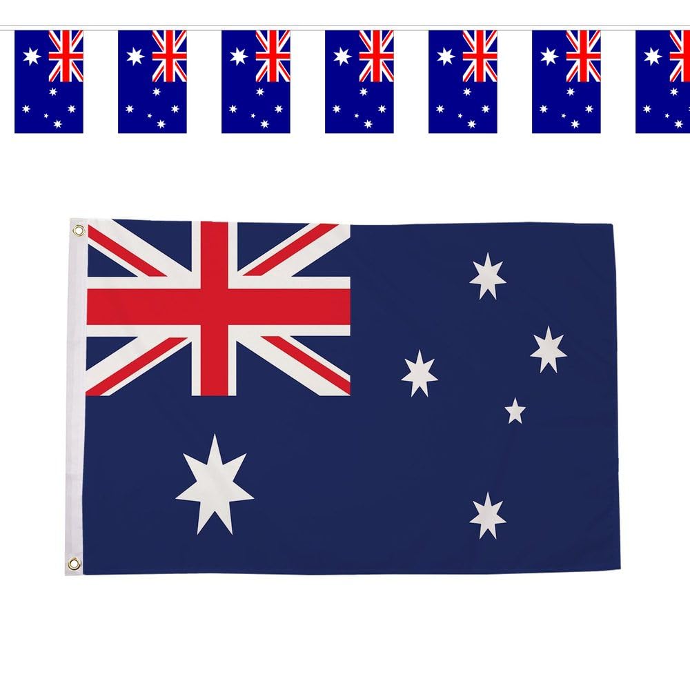 Flagtex Australia Socceroos World Cup 2026 Small Team Bundle Includes 3ft x 2ft Premium Polyester Flag and 3m Rectangle Bunting Football Fan Pack Indoor Outdoor Decoration