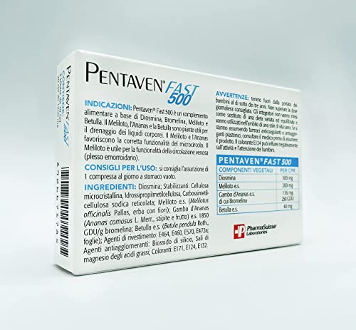 Pentaven Fast 500® Integratore Alimentare a base di Diosmina, Bromelina e Meliloto per contrastare i disturbi circolatori - Ideale per pesantezza e gonfiore alle Gambe - 20 compresse - 4