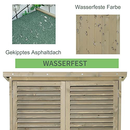 Outsunny Gartenschrank Holz Geräteschuppen Gerätehaus mit Asphaltdach Lamellentür Geräteschrank Schuppen Garten 4 Fächer… – Bild 7