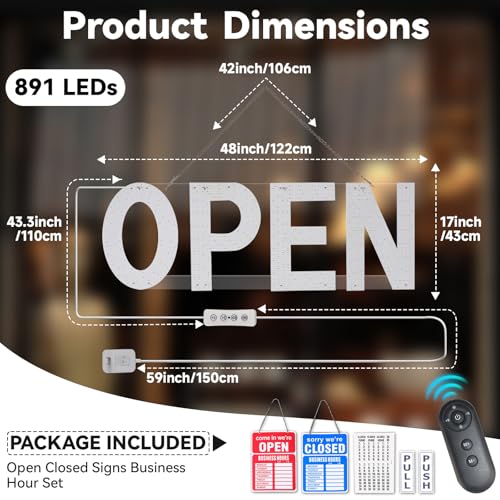 Image of Open Sign for Business, 48 inchx17 inch Dimmable Large LED Open Signs with Hanging Installation for Bar Pubs Store Restaurant Office Hotel Salon Red & Blue