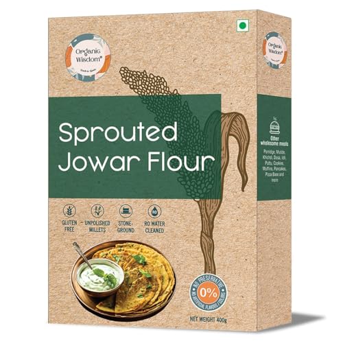 Image of Organic Wisdom-Back to Roots Sprouted Jowar Atta (Flour) | 100% Natural, Gluten Free & Stone-ground Sorghum /cholam atta|Rich in Protein & Dietary Fiber (400g)| Millet Flour