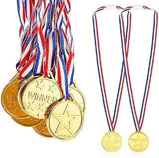 Caydo 24 Pieces Children's Gold Plastic Winner Award Medals, 1.38 Inch