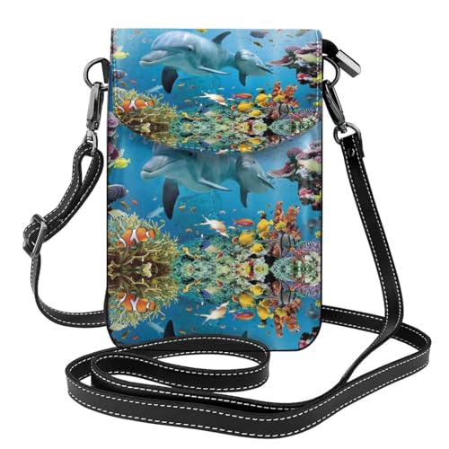 Sac à bandoulière en cuir avec rabat motif dauphin et compartiment cartes de crédit noir