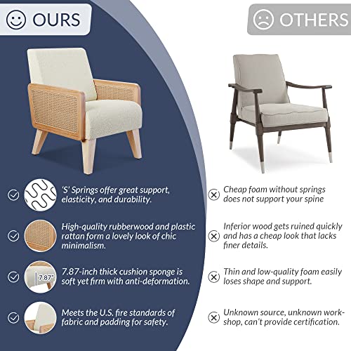 Belleze Mid-Century Accent Armchair With Solid Wood Frame, Toweling Fabric, Ergonomic Oversized Backrest For Reading And Relaxing In Living Rooms, Bedrooms, Lounges, And Offices - Kensington (Cream) #TOP3