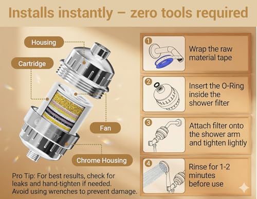 Image of 25-Stage Shower Filter with Enhanced KDF, Reduces Scale Buildup, Revitalizes Hair, Skin & Nails. Softens Hard Water, Removes 99% Lead, Chlorine, Fluoride & Harmful Chemicals. High-Output Flow, Chrome