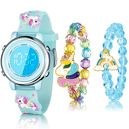 Yaomiao 3 Pieces Kids Unicorn Digital Sport Watches and Bracelets,7 Color Lights, Alarm, Stopwatch, 3D Waterproof Watch Gift for Girls 3-10 Years Old