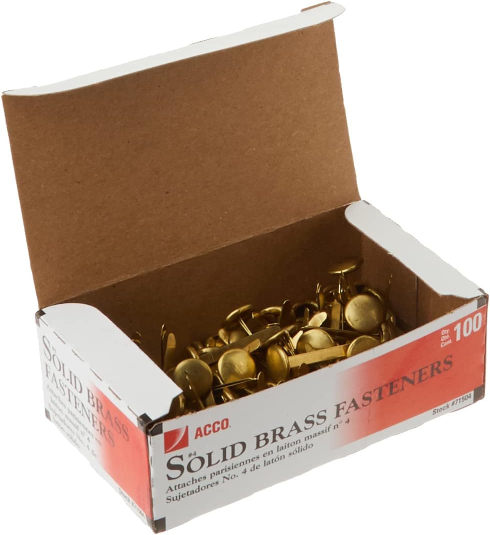 ACCO Solid Brass Paper Fasteners, 1 Inch Capacity, 100 Fasteners per