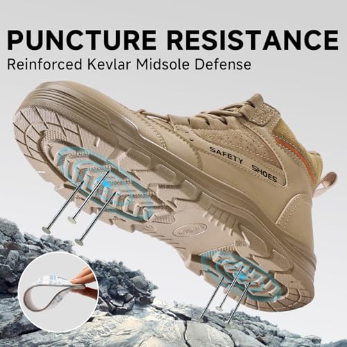 Image of Steel Toe Work Boots for Men - High Top Puncture Resistant Safety Boots - Industrial Boot for Worker - Comfortable Work Boot for Construction
