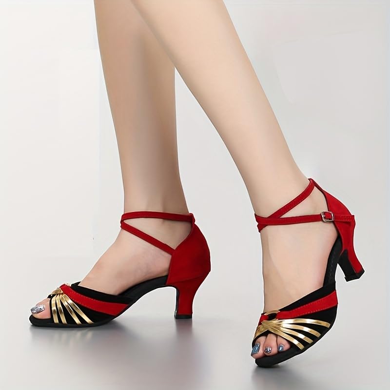 Fashionable women's Latin dance sandals, with crossed shoulder straps, low heels and buckle openings - suitable comfortable dancing4