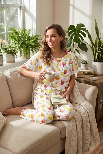 Image of Ekouaer Womens Satin Silky Pajama Set Short Sleeve Shirt with Long Pajama Pant Set Soft PJ Loungewear
