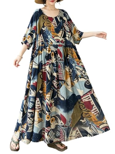 Image of Women's Plus Size Dresses Casual Vintage Printed Summer Baggy Dress