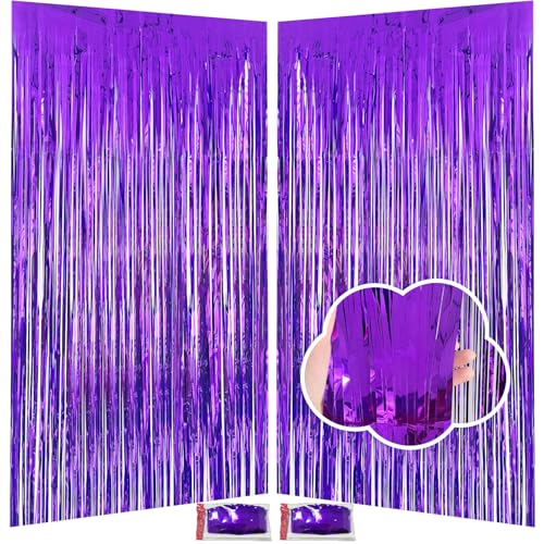 Purple Backdrop Party Decorations 3.3x8.2ft, 2 Pack Foil Fri