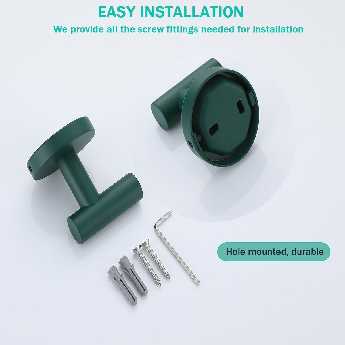 Towel Hooks for Bathrooms,Dark Green Wall Mount Hooks SUS 304 Stainless Steel Coat Hook Robe Hook Towel Hook 2 Count for Kitchen,Bedroom (Drilling),SE96006-8DKG