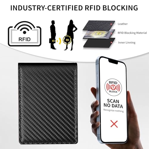 Slim Wallets for Men Leather Money Clip RFID Blocking Mens Wallet Minimalist Front Pocket Credit Card Holder Thin Wallets for Men, Black Blue4