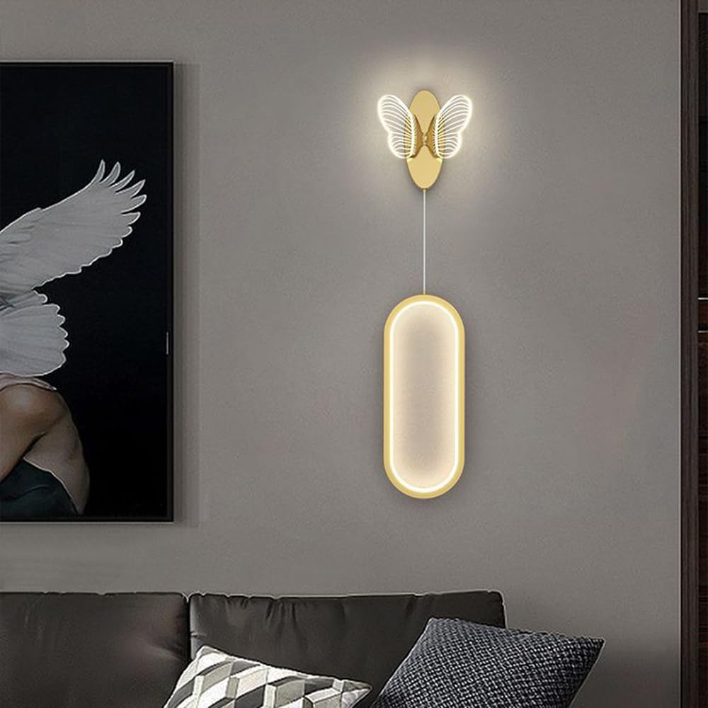 XINYASEE Bedroom Wall Lamps Creative Butterfly Lamps, (Three Light Changing Colours) Living Room Sofa Back Wall Lamps (Gold, B)