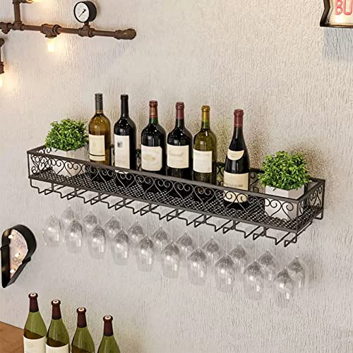 Rack à bouteilles mural compact avec support verres à pied et étagère - 2