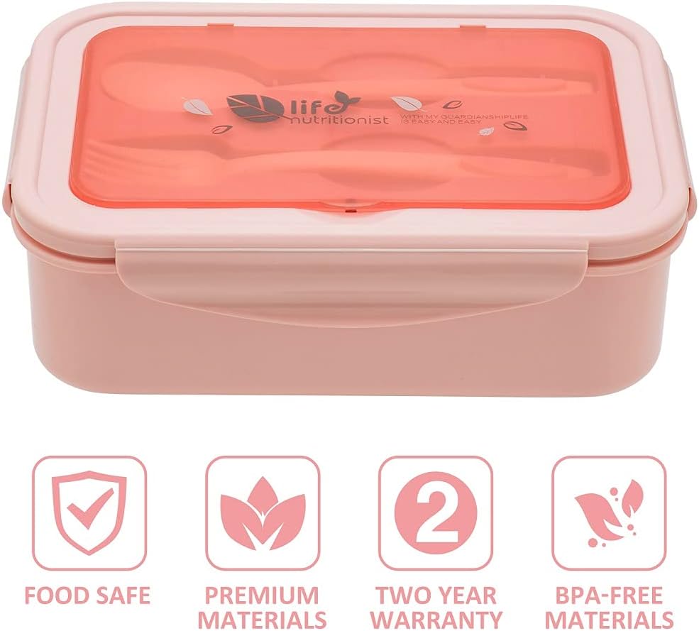 Bento Box For Adults Kids - 1100ML All-in-One Premium Japanese Bento Lunch Box Container With Utensil, Eco-Friendly, Micro-Wave Dishwasher Freezer Safe (Pink) -