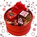 Idee Regalo Lindt Lindor - Donna Uomo- Scatola Cofanetto Rotondo Tinta Unita (10,5 X 6 m) + 100gr Cioccolatini Assortiti Lindor - Regalo Per Lei Regalo Per Lui - (Rosso)