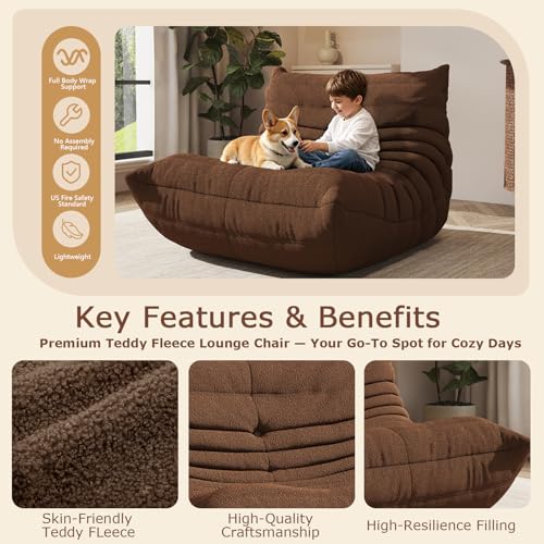 Image of Giant Bean Bag Chair for Adults,Comfy Single Floor Fireside Chair with Memory Foam,Cozy Accent Sofa Couch Boneless Chaise Loungefor Small Room Living Room Bedroom Gaming Room(Coffee, Single)
