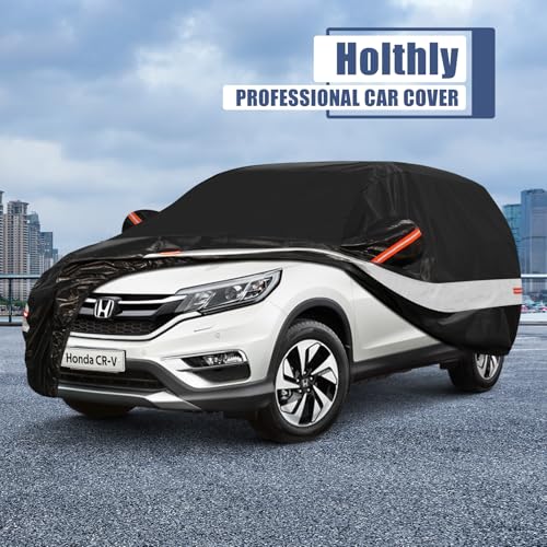 Image of Holhtly Car Cover Custom Fit for Honda CR-V， Car Covers for Automobiles All Weather Waterproof Sun Snow Rain Wind Dust Protection, Outdoor Car Cover Black & Grey