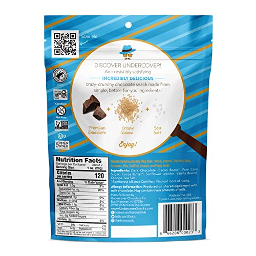 ZZSZRPMACV, UNDERCOVER Chocolate Crispy Quinoa Snack - DARK CHOCOLATE + SEA SALT - Gluten-Free, Nut-Free Bags, 2 Ounce (Pack of 8)