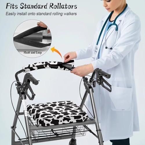 Image of Cow Print Rollator Walker Seat Covers, Soft and Adjustable Backrest Covers, Universal Accessories for Seniors with Seat Cover