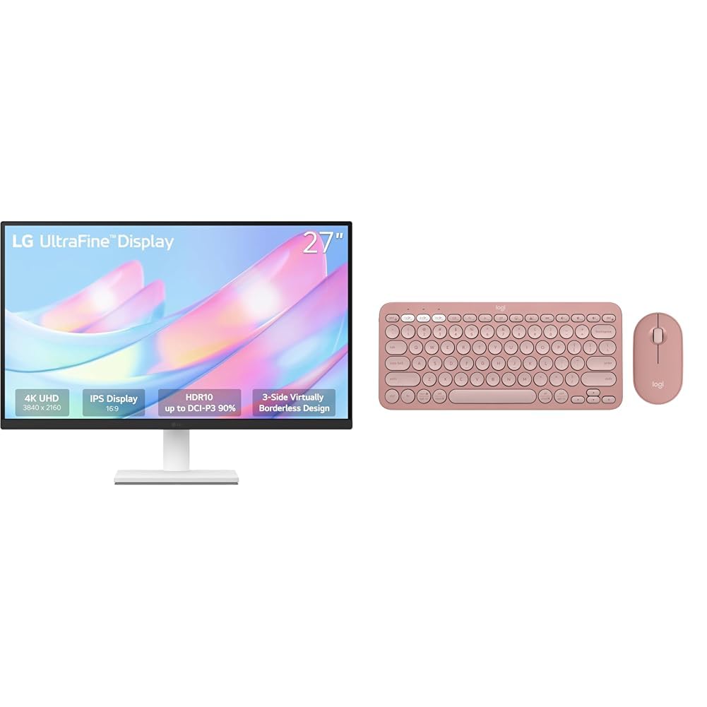 LG 27US500-W, 27 Inch Ultrafine Monitor, IPS, 4K UHD (3840x2160), 60Hz,HDR10 up to 90% DCI-P3 Color gamut, Borderless Design, Reader Mode + Logitech Pebble 2 Combo Wireless Keyboard and Mouse-image-31