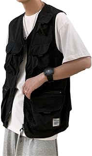 VMAKBUWIS Male Casual Summer Loose Cotton Sleeveless Vest With Pockets Men Multi Pocket Photograph Waistcoat Mens Cargo Vest