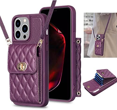 Changjia iPhone 14 Pro Max Wallet Case,PU Leather Handbag Purse Case with Card Slots Holder Shoulder Lanyard Wrist Strap Kickstand Flip Women Girls Phone Cover for iPhone 14 Pro Max 6.7" (Dark Purple)