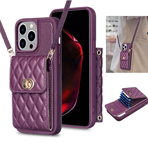 Changjia Iphone 14 Pro Max Wallet Case,Pu Leather Handbag Purse Case With Card Slots Holder Shoulder Lanyard Wrist Strap Kickstand Flip Women Girls Phone Cover For Iphone 14 Pro Max 6.7" (Dark Purple) #TOP1